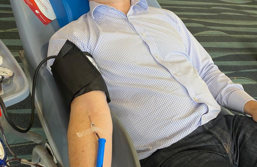 Chris donating blood