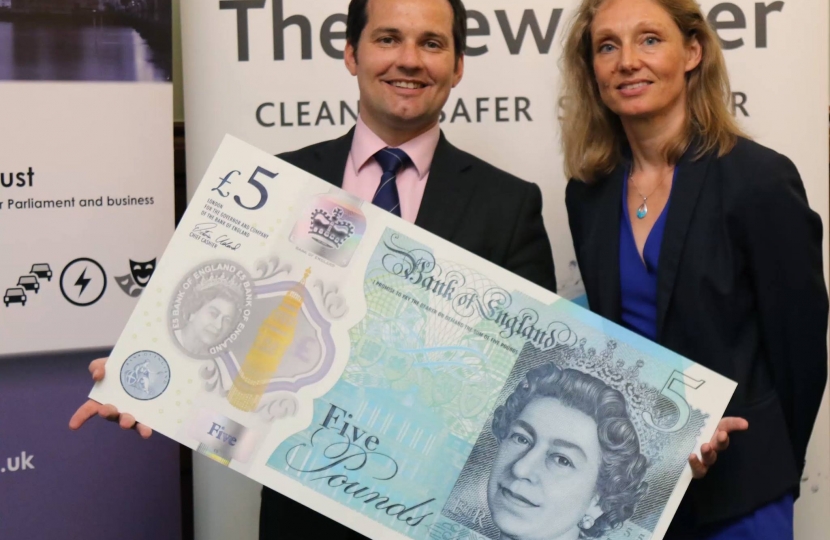Chris with the new £5 note