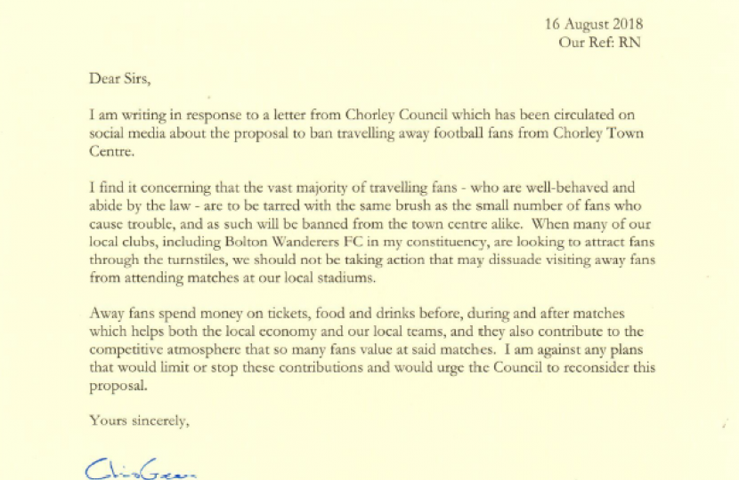Letter to Chorley Council