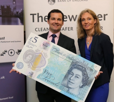 Chris with the new £5 note