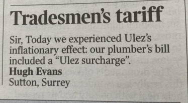 Letter to the Editor of the Times on ULEZ costs